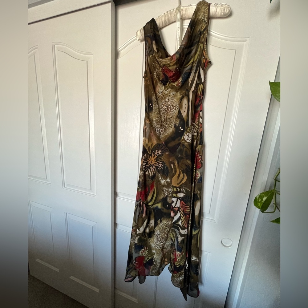 Vintage chiffon cowl neck beaded dress